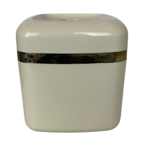 Vintage Square Ivory Tissue Box Holder 22 kt Gold Trim Molded Plastic Bath Decor - Picture 4 of 9